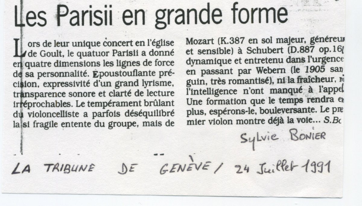 Presse - Quatuor Parisii - La Tribune de Genève
